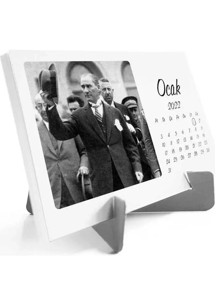 Atatürk Fotoğraflı 2026 Masa Takvimi Gri Yatay Form