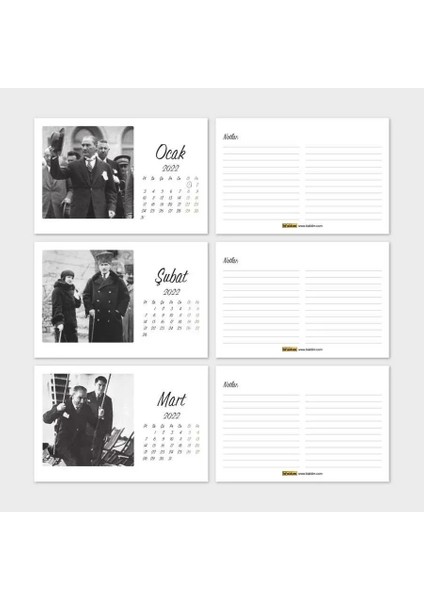 Atatürk Fotoğraflı 2026 Masa Takvimi Gri Yatay Form modelleri