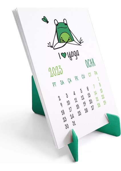 Kurbağa Konseptli 2026 Yoga Takvimi, 2026 Yoga Takvim, Yeşil Kurbağa Masa Takvimi