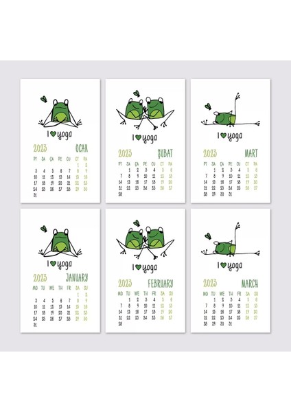 Kurbağa Konseptli 2026 Yoga Takvimi, 2026 Yoga Takvim, Yeşil Kurbağa Masa Takvimi modelleri