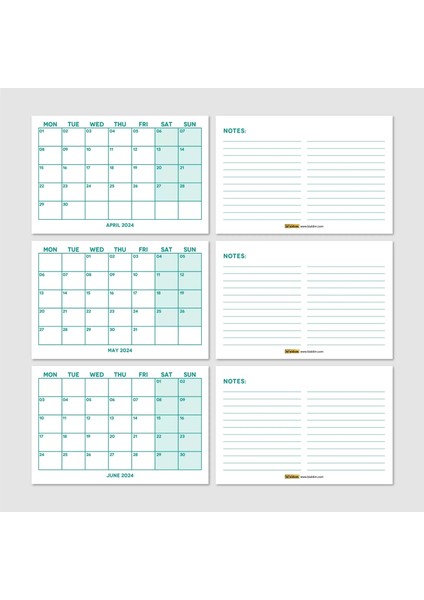 Yeşil Renkli Aylık Planlama 2026 Takvim, 2026 Masa Takvimi, Green Color Monthly Planner Calendar fırsatları