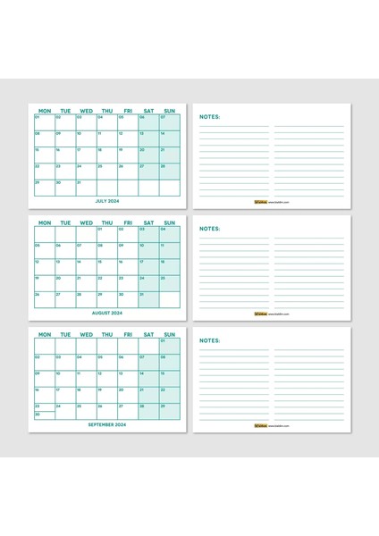 Yeşil Renkli Aylık Planlama 2026 Takvim, 2026 Masa Takvimi, Green Color Monthly Planner Calendar indirimleri