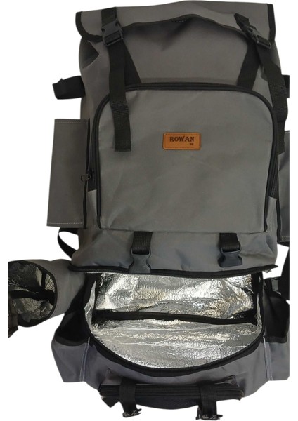 Termal Alt Bölmeli+Termal Matara Çantali Gri Kamp ve Balikçi Sirt Çantasi 62*41*22 cm