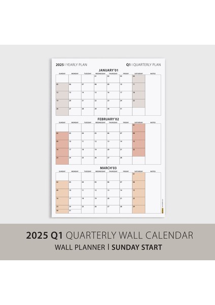 Amerikan Standardı Takvim, Üç Aylık Planlayıcı 2026 Duvar Takvimi, Ocak - Mart 2026, 90 Günlük Planlama, Yılın Birinci Çeyreği Takvimi, Kahverengi, Pazar Günü Başlangıçlı Takvim - 35X50CM modelleri