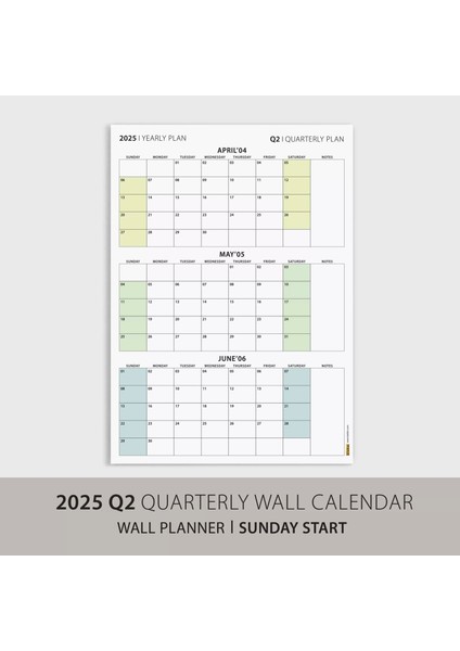 Amerikan Standardı Takvim, Üç Aylık Planlayıcı 2026 Duvar Takvimi, Nisan - Haziran 2026, 90 Günlük Planlama, Yılın Ikinci Çeyreği Takvimi, Yeşil Takvim, Pazar Günü Başlangıçlı Takvim - 35X50CM modelleri
