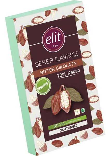 Şeker Ilavesiz ve Prebiyotik Bitter Çikolata 60 gr x 3 Adet