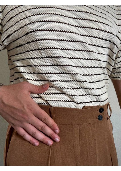 Erkek Oversize Yazlık Triko Polo Yaka, Çizgili Örgü Kumaş, Geniş Kalıp Kısa Kollu Model