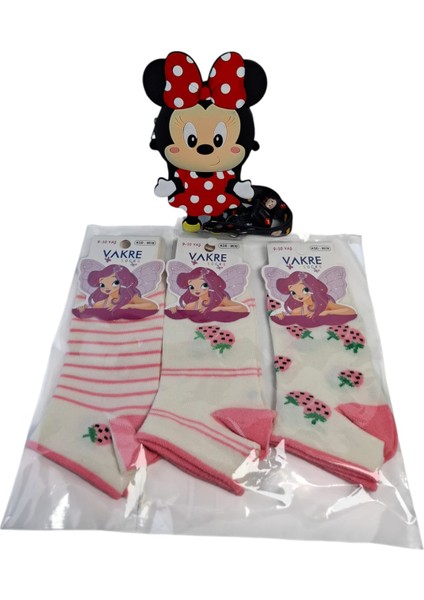 Kız Çocuk Mini Mickey Figürlü Siyah Renk Çanta Cüzdan Vakre 3 Renk Çorap 4 Lü Set
