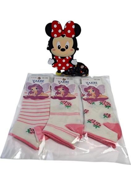 Kız Çocuk Mini Mickey Figürlü Siyah Renk Çanta Cüzdan Vakre 3 Renk Çorap 4 Lü Set modelleri