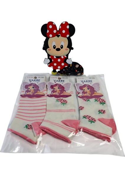 Kız Çocuk Mini Mickey Figürlü Siyah Renk Çanta Cüzdan Vakre 3 Renk Çorap 4 Lü Set fırsatları