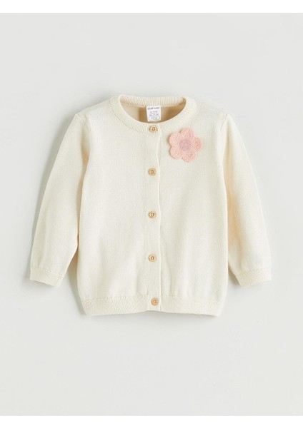Bisiklet Yaka Çiçek Nakışlı Kız Bebek Triko Hırka (W5)
