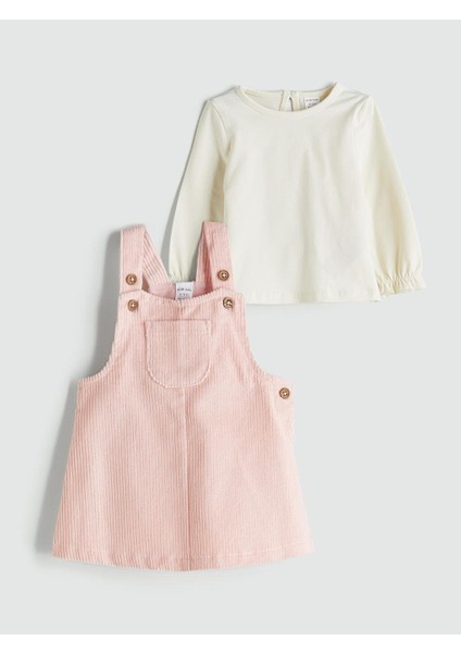 Bisiklet Yaka Kadife Kız Bebek Bluz ve Salopet 2'li (W5)