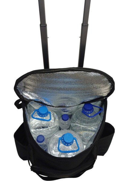 2 Kademeli Tekerlekli Çekcekli Siyah İçi komple köpük Sırt Termal Kurye ve Pıknık Soğutucu Buzluk Çanta modelleri