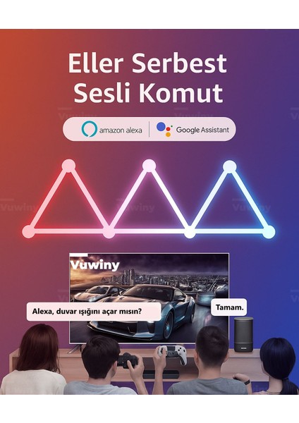 Akıllı Wifi Telefon App Bağlantılı Şekil Verilebilir Yapıştırmalı Rgb-Ic 9'lu Akıllı LED Çubuk