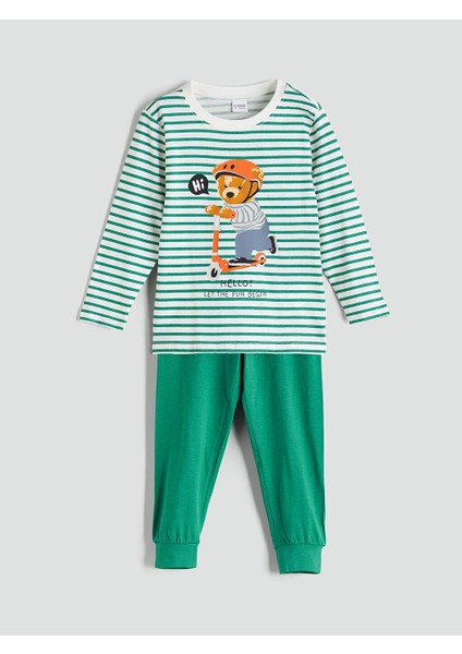 Bisiklet Yaka Baskılı Erkek Çocuk Pijama Takımı (W5)