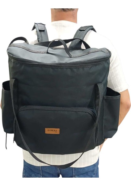 2 Kademeli Tekerlekli Çekcekli Siyah İçi komple köpük Sırt Termal Kurye ve Pıknık Soğutucu Buzluk Çanta