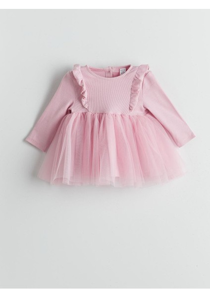Bisiklet Yaka Tütülü Kız Bebek Elbise (W5)