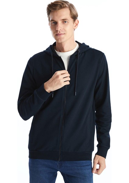 Kapüşonlu Uzun Kollu Erkek Fermuarlı Sweatshirt (W5)