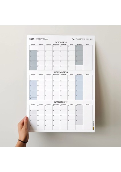 Amerikan Standardı Takvim, Üç Aylık Planlayıcı 2026 Duvar Takvimi, Ekim - Aralık 2026, 90 Günlük Planlama, Yılın Dördüncü Çeyreği Takvimi, Gri Takvim, Pazar Günü Başlangıçlı Takvim - 35X50CM fiyatları