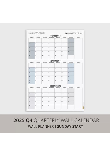 Amerikan Standardı Takvim, Üç Aylık Planlayıcı 2026 Duvar Takvimi, Ekim - Aralık 2026, 90 Günlük Planlama, Yılın Dördüncü Çeyreği Takvimi, Gri Takvim, Pazar Günü Başlangıçlı Takvim - 35X50CM modelleri