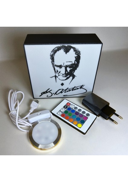 Atatürk Figürlü Dekoratif Işıklı Kutu, Renkli, Rgb LED Kumandalı, Duvara Asılabilir fırsatları