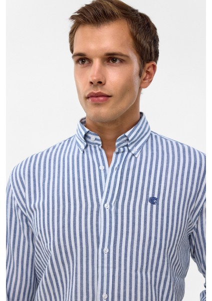Erkek Çizgili Yıkamalı 100% Pamuk Regular Erkek Gömlek