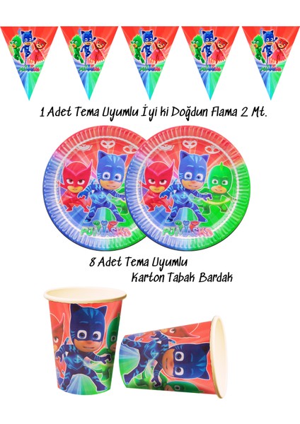 Temalı Tabak , Bardak , Flama Bayrak Doğum Günü Süsleri