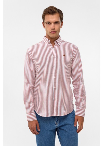 Erkek Çizgili Yıkamalı 100% Pamuk Regular Erkek Gömlek