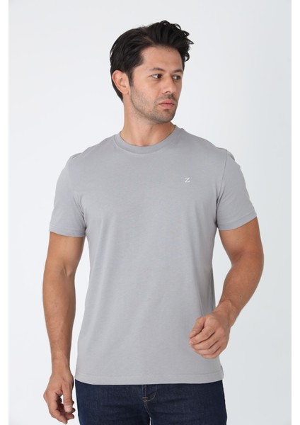 Gri Tişört - Sol Göğüste Gri Nakışlı "z" Harfi Tasarım modelleri