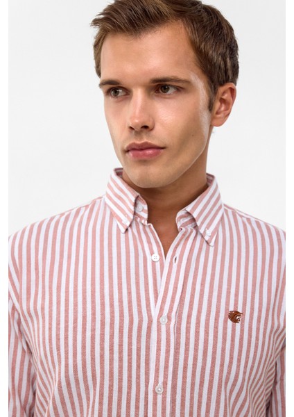 Erkek Çizgili Yıkamalı 100% Pamuk Regular Erkek Gömlek