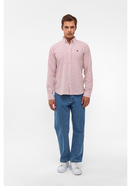 Erkek Çizgili Yıkamalı 100% Pamuk Regular Erkek Gömlek modelleri
