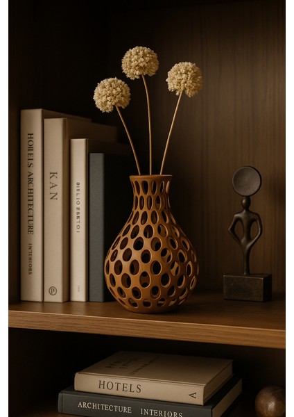 Modern Kahverengi Delikli Vazo – 3D Baskı Pla+ Malzeme – Minimal Dekoratif Obje fiyatları