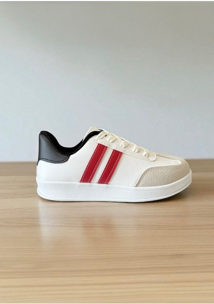 Beyaz-Kırmızı-Beyaz Taban Unisex Günlük Rahat Hafif Bağcıklı Sneaker Spor Ayakkabı fiyatları