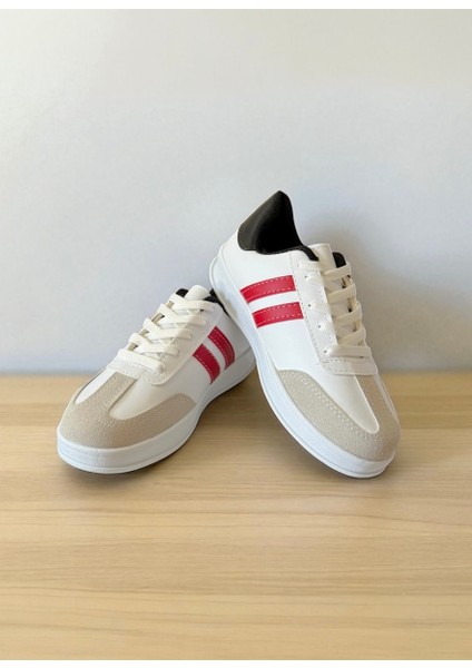 Beyaz-Kırmızı-Beyaz Taban Unisex Günlük Rahat Hafif Bağcıklı Sneaker Spor Ayakkabı modelleri