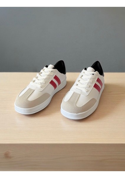 Beyaz-Kırmızı-Beyaz Taban Unisex Günlük Rahat Hafif Bağcıklı Sneaker Spor Ayakkabı fırsatları
