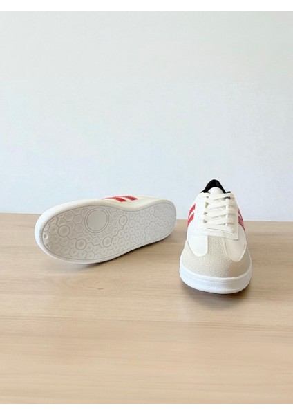 Beyaz-Kırmızı-Beyaz Taban Unisex Günlük Rahat Hafif Bağcıklı Sneaker Spor Ayakkabı indirimleri