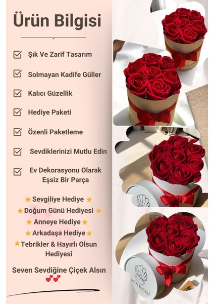 Solmayan Çiçek Buketi Kırmızı Sevgiliye Anneye Arkadaşa Hediye Doğum Günü Hediyesi Kutuda Yapay Gül Sepeti Kız Arkadaşa Hediye fiyatları