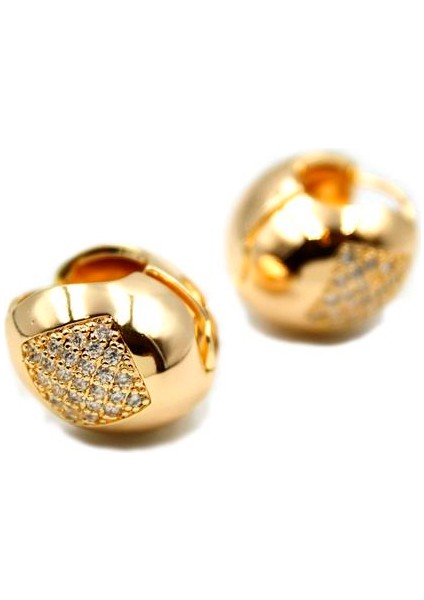 Taşlı Top Küpe - Altın