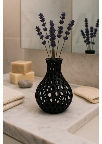 Modern Siyah Delikli Vazo – 3D Baskı Pla+ Malzeme – Minimal Dekoratif Obje modelleri