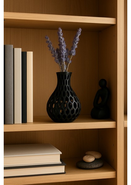 Modern Siyah Delikli Vazo – 3D Baskı Pla+ Malzeme – Minimal Dekoratif Obje