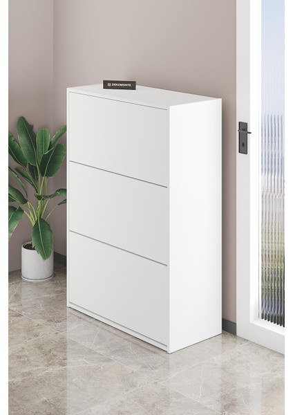 Beyaz Düşer Kapaklı Ayakkabılık Kayar Raflı Ayakkabılık 3 Bölmeli Ayakkabılık fiyatları