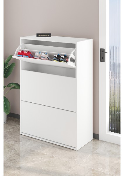 Beyaz Düşer Kapaklı Ayakkabılık Kayar Raflı Ayakkabılık 3 Bölmeli Ayakkabılık modelleri