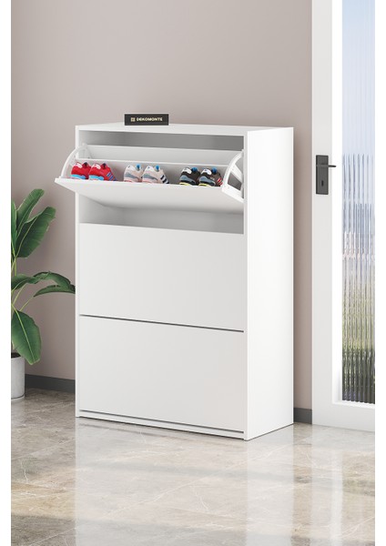 Beyaz Düşer Kapaklı Ayakkabılık Kayar Raflı Ayakkabılık 3 Bölmeli Ayakkabılık fırsatları
