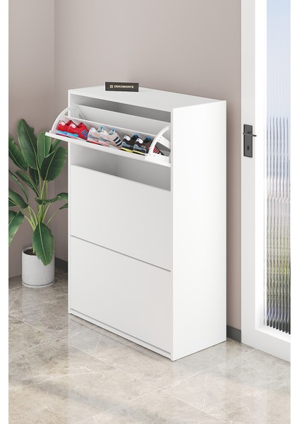 Beyaz Düşer Kapaklı Ayakkabılık Kayar Raflı Ayakkabılık 3 Bölmeli Ayakkabılık indirimleri