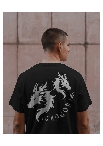 Caglısa Özel Tasarım Dragon Baskılı Oversize / Regular Tshirt - Pamuk Tişört - Kadın/Erkek Tişört