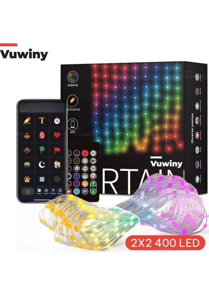 Mobil Uygulamalı Senkronizasyonlu USB Girişli Rgb Akıllı LED Perde (2x2 Metre)