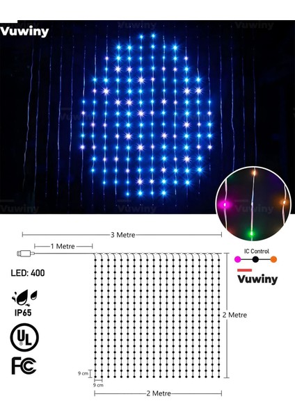 Mobil Uygulamalı Senkronizasyonlu USB Girişli Rgb Akıllı LED Perde (2x2 Metre)