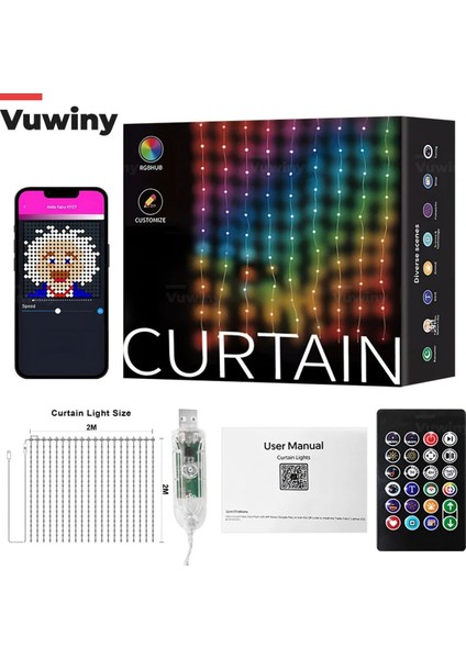 Mobil Uygulamalı Senkronizasyonlu USB Girişli Rgb Akıllı LED Perde (2x2 Metre)
