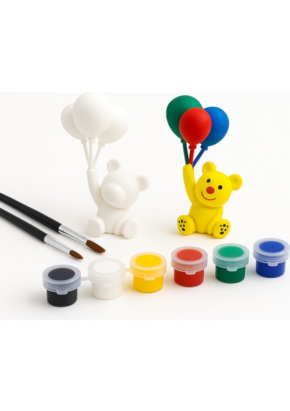 Boyanabilir 3D Ayıcık Seti | 10 cm 3D Baskı Figür + 2 Fırça + 6’lı 3m Akrilik Boya