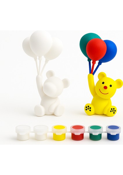 Boyanabilir 3D Ayıcık Seti | 10 cm 3D Baskı Figür + 2 Fırça + 6’lı 3m Akrilik Boya modelleri